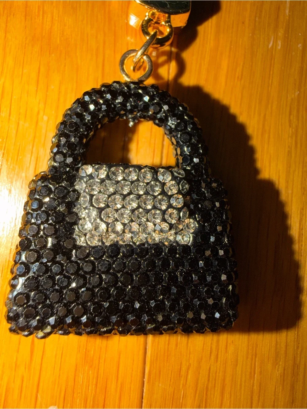 Black Beaded Mini Handbag Keychain with Rhinestones and Strap - NWT